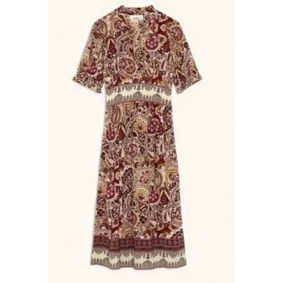 ba&sh Zael Paisley Floral Midi Lady Dress Ecru Boho Cottagecore Summer Spring - Picture 8 of 13
